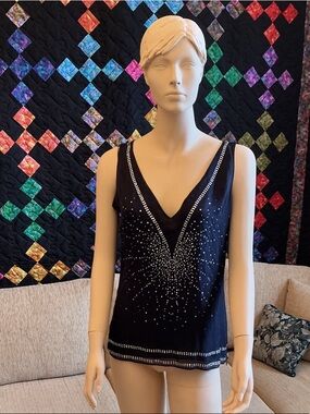 Tory Burch Black Sleeveless V-Neck Studded Camisole